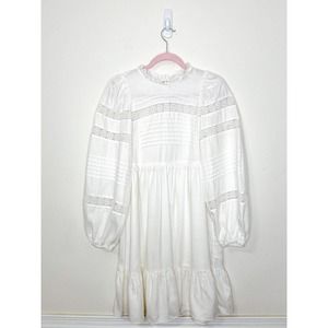 & Other Stories White Organic Cotton Balloon Sleeve Mock Neck Mini Dress Size 4